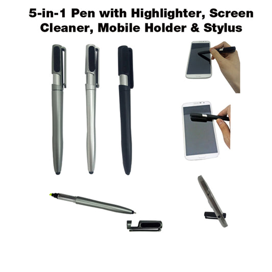 18-362 5-in-1 Pen with Highlighter, Screen Cleaner, Mobile Holder & Stylus