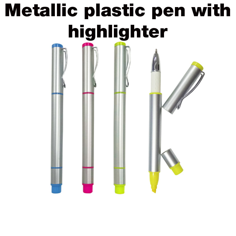 18-378 Metallic plastic pen with highlighter