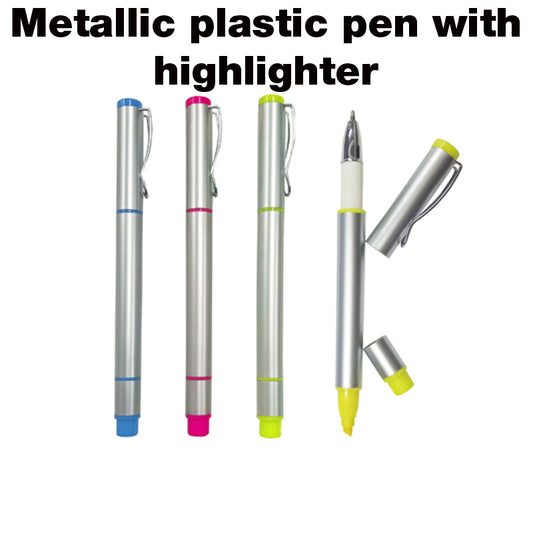 18-378 Metallic plastic pen with highlighter