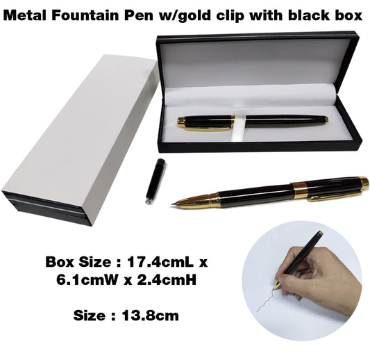 18-457 Metal Fountain Pen w/gold clip with black box