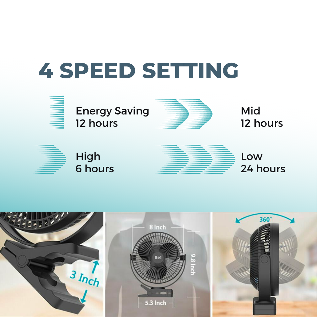 Rechargeable Battery Operated Clip on Fan