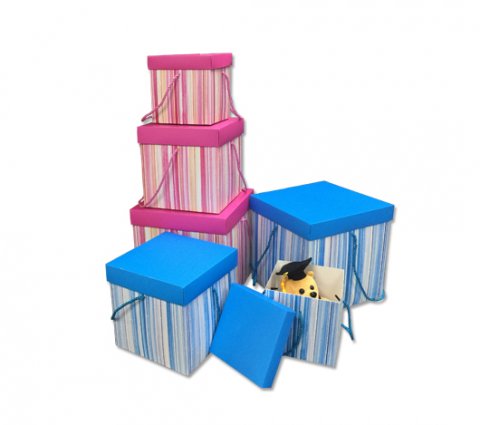 Decorative Paper Storage Box with Lid & String Handles
