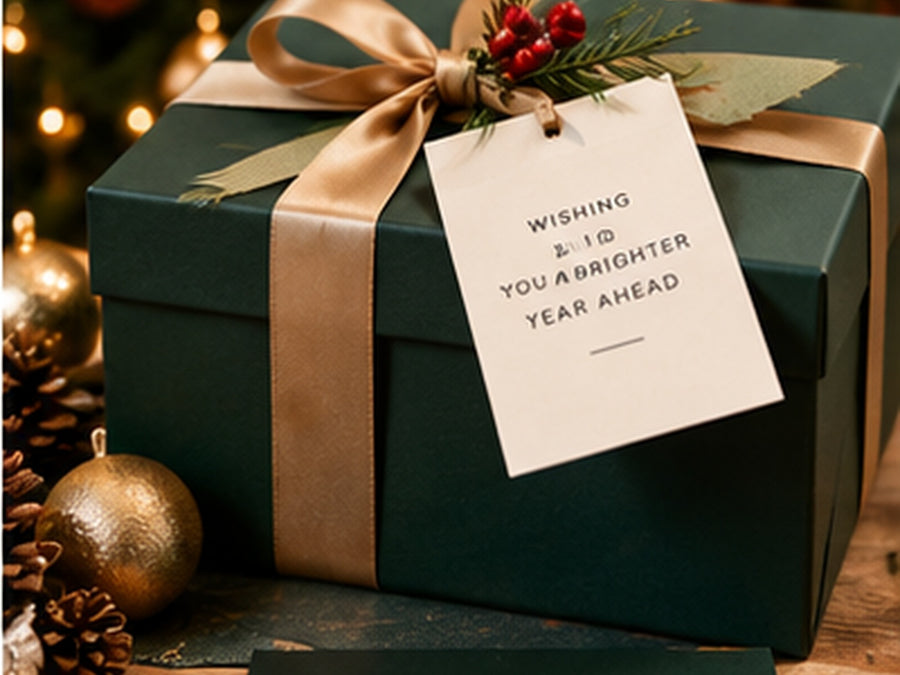 Gifts wrapped in kraft paper with printed tree patterns