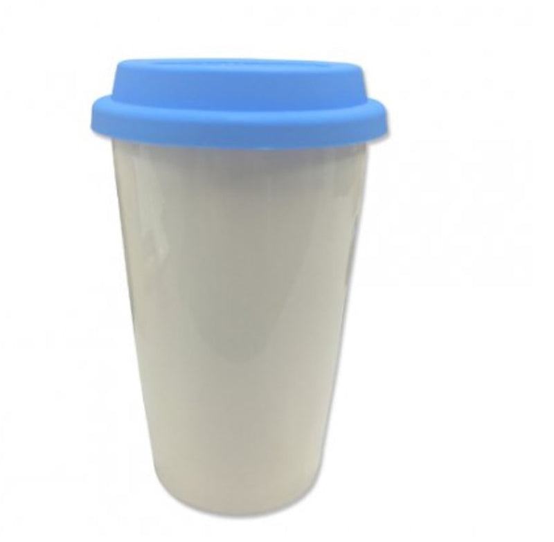 Double-Wall Ceramic Mug with Coloured Silicone Lid