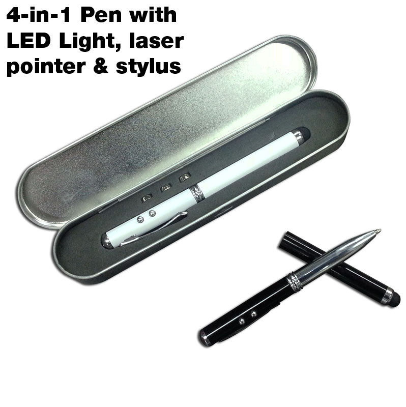 4-in-1 Pen with LED Light, Laser Pointer & Stylus