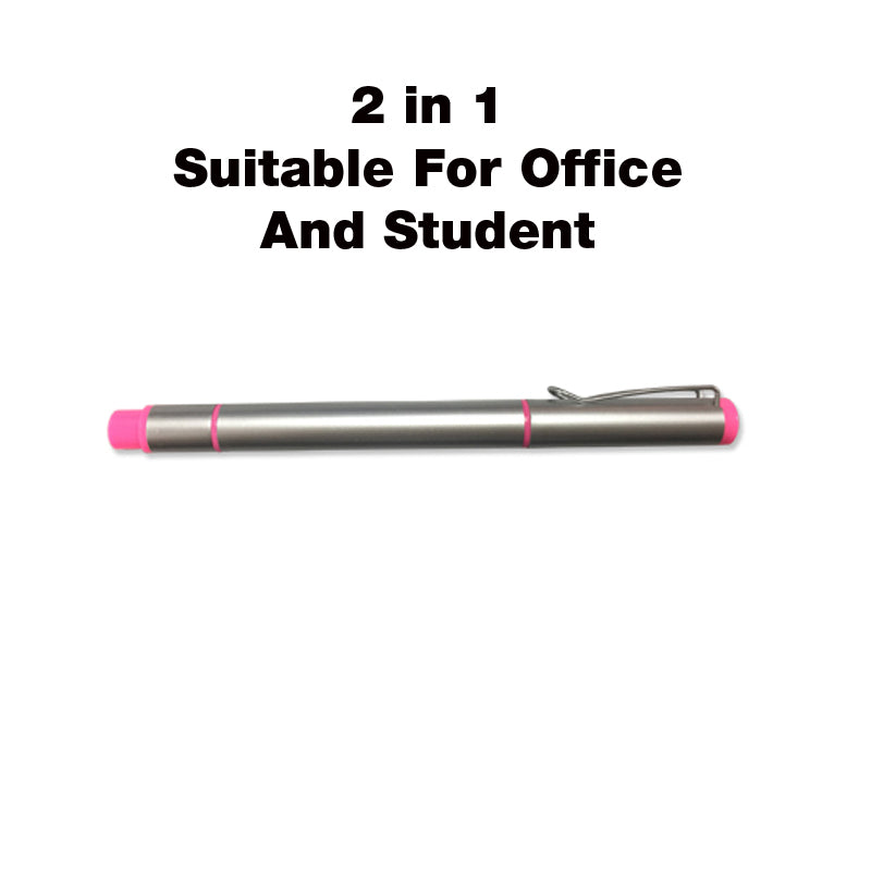 Metallic Plastic Pen with Highlighter