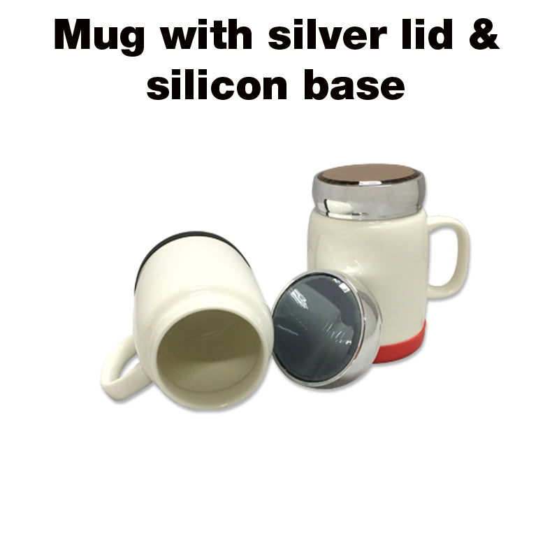 400ml Porcelain Mug with Silver Lid & Silicone Base