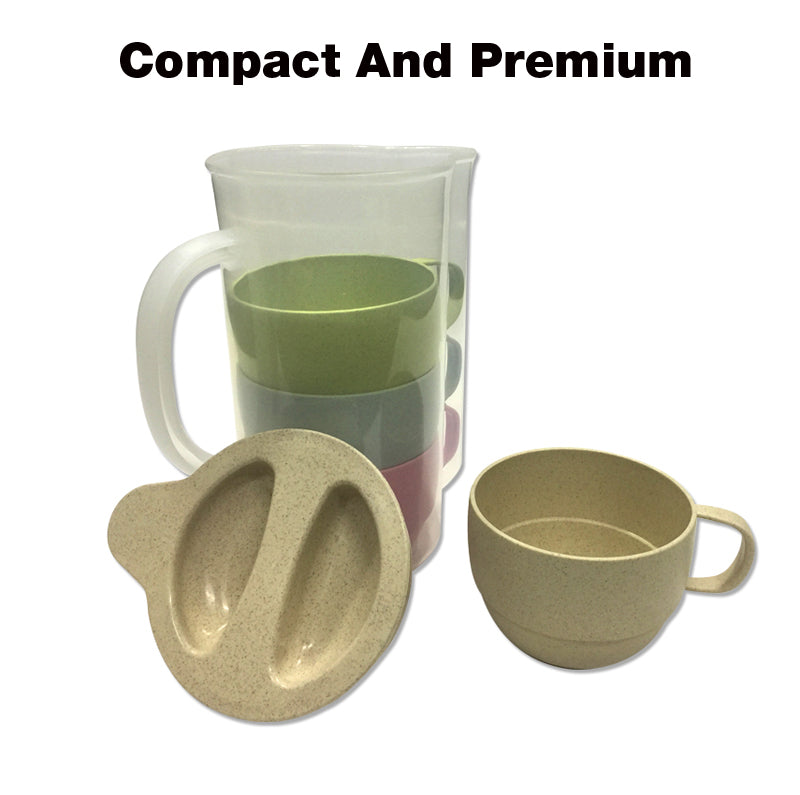 1.6L Straw Wheat Jug & Cups Set