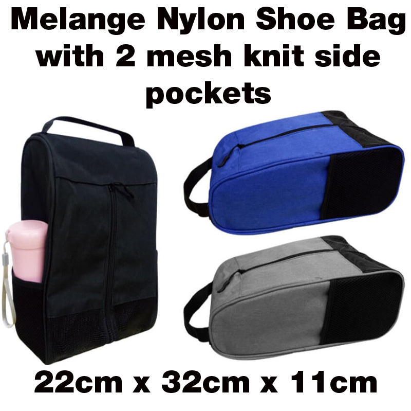 Melange Nylon Shoe Bag with Mesh Side Pockets