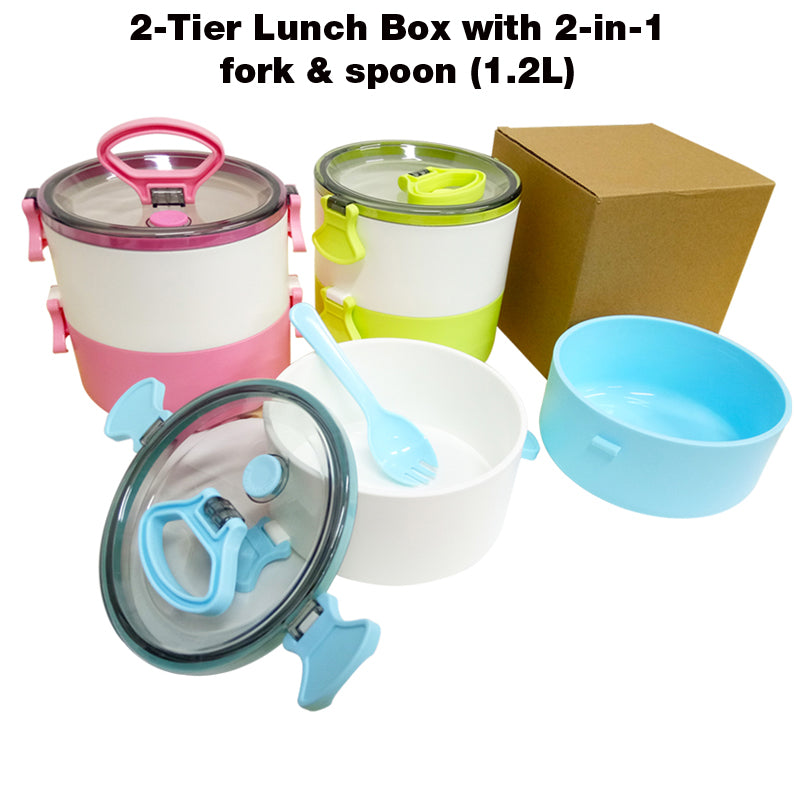 1.2L 2-Tier Lunch Box with 2-in-1 Fork & Spoon