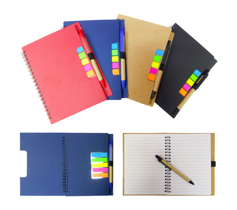 A5 Eco Notebook with Sticky Tabs & Pen, 80 Sheets