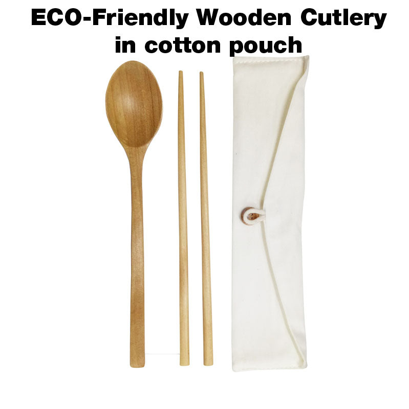 18-43 Eco-Friendly Wooden Cutlery in Cotton Pouch