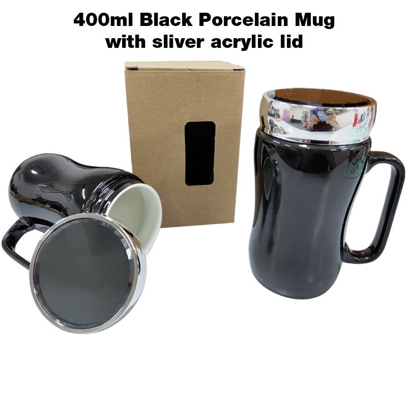 18-447 400ml Black Porcelain Mug with sliver acrylic lid