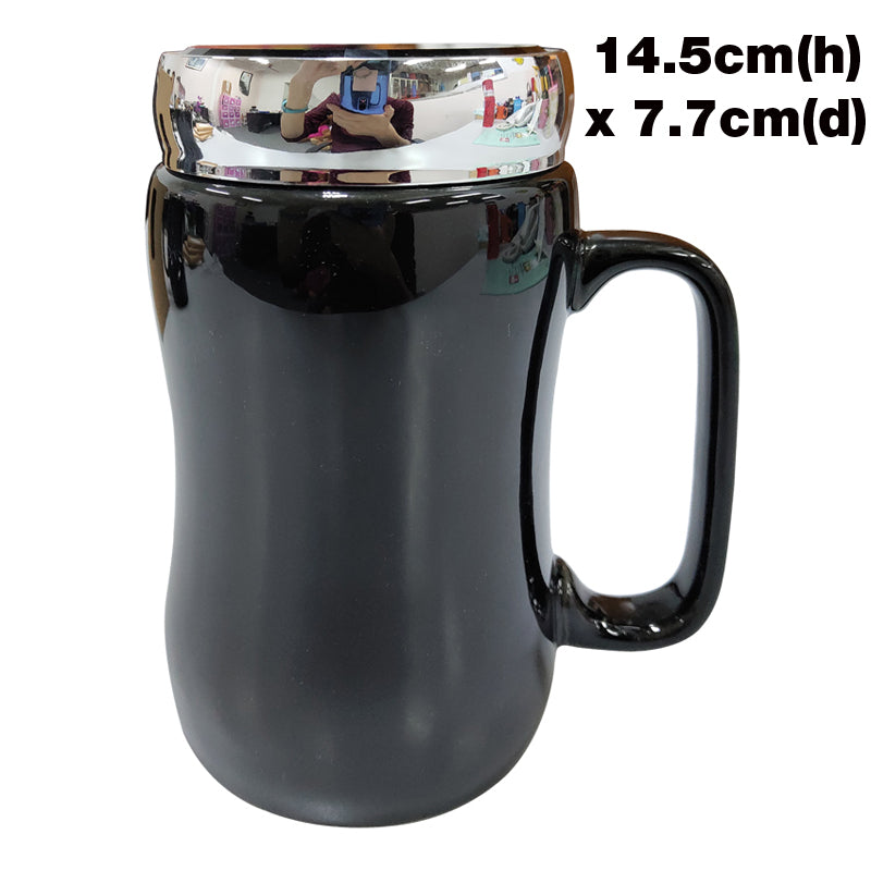 400ml Black Porcelain Mug with Silver Acrylic Lid