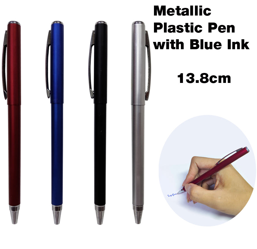 Metallic Plastic Pen with Blue Ink