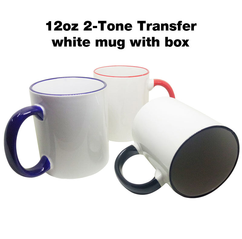 12oz 2-Tone Transfer White Mug with Box