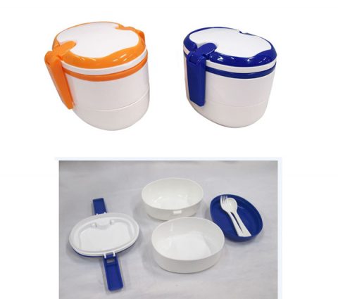 3-Tier 2-Tone Plastic Lunch Box with Fork & Spoon