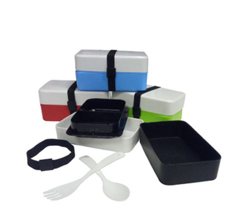 2-Tier Plastic Lunch Box with Fork & Spoon