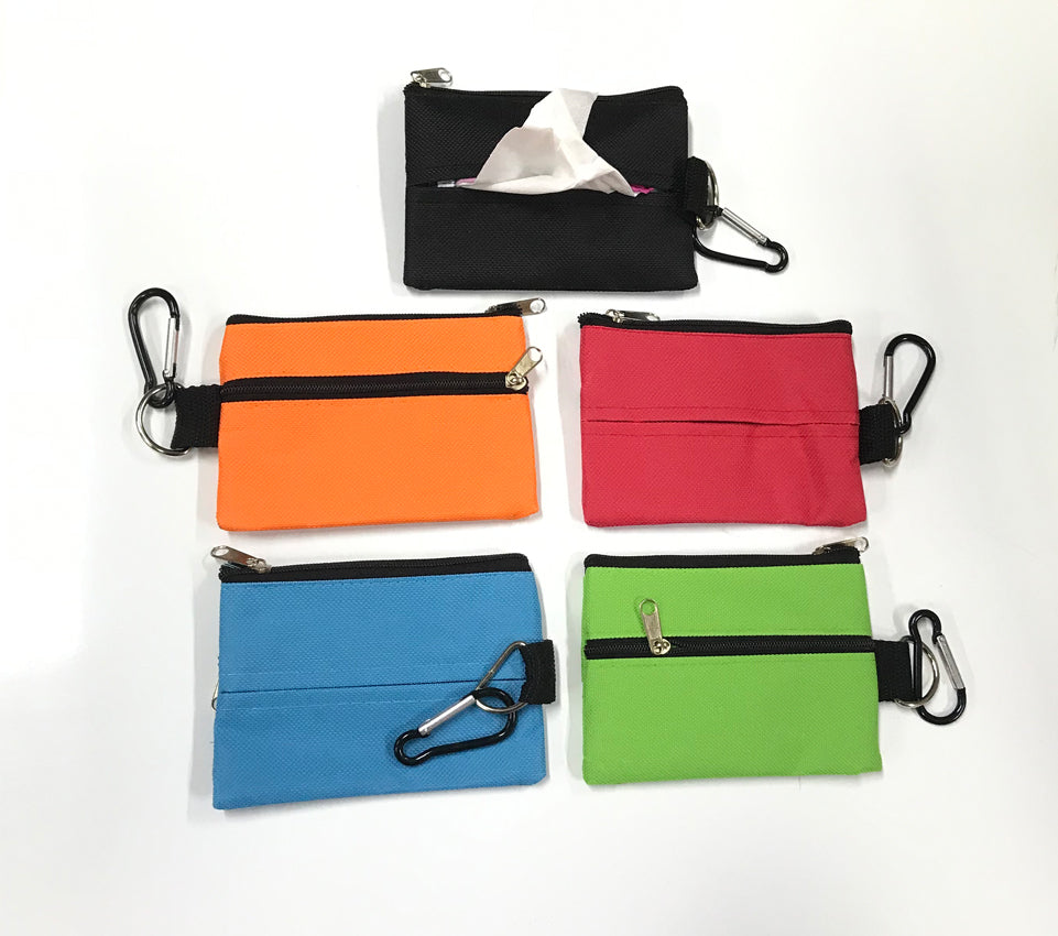 Tissue & Coin Pouch with Zipper & Carabiner