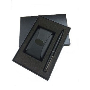 PU Leather Name Card Holder & Metal Pen Set