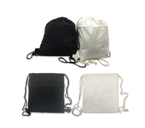 18-355 8oz Cotton Canvas Drawstring Bag with zip compartment