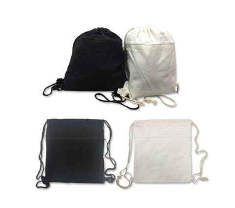 8oz Cotton Canvas Drawstring Bag with Zip Pocket