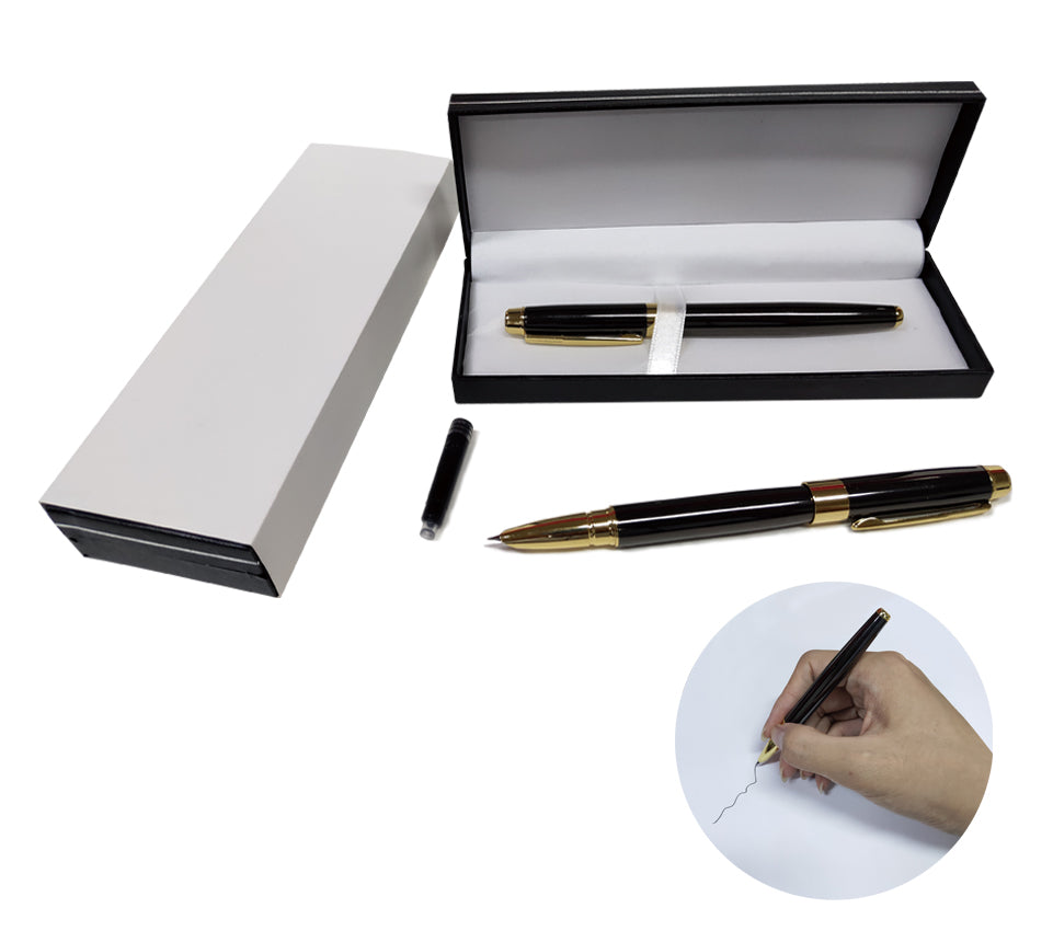 Metal Fountain Pen with Gold Clip & Gift Box